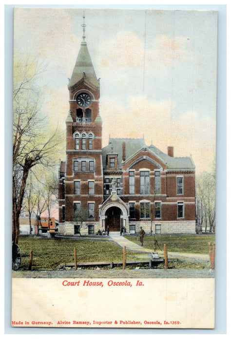 c1910s Court House, Osceola, Iowa IA Antique Unposted Postcard