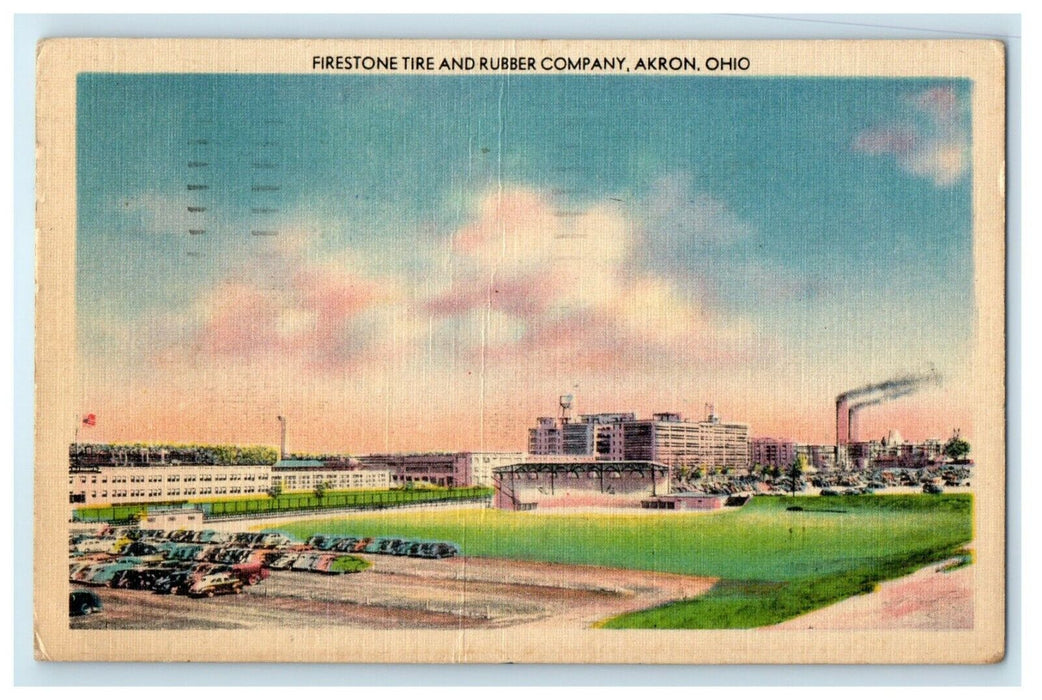 1947 Bird's Eye View Of Firestone Tire And Rubber Company Akron Ohio OH Postcard