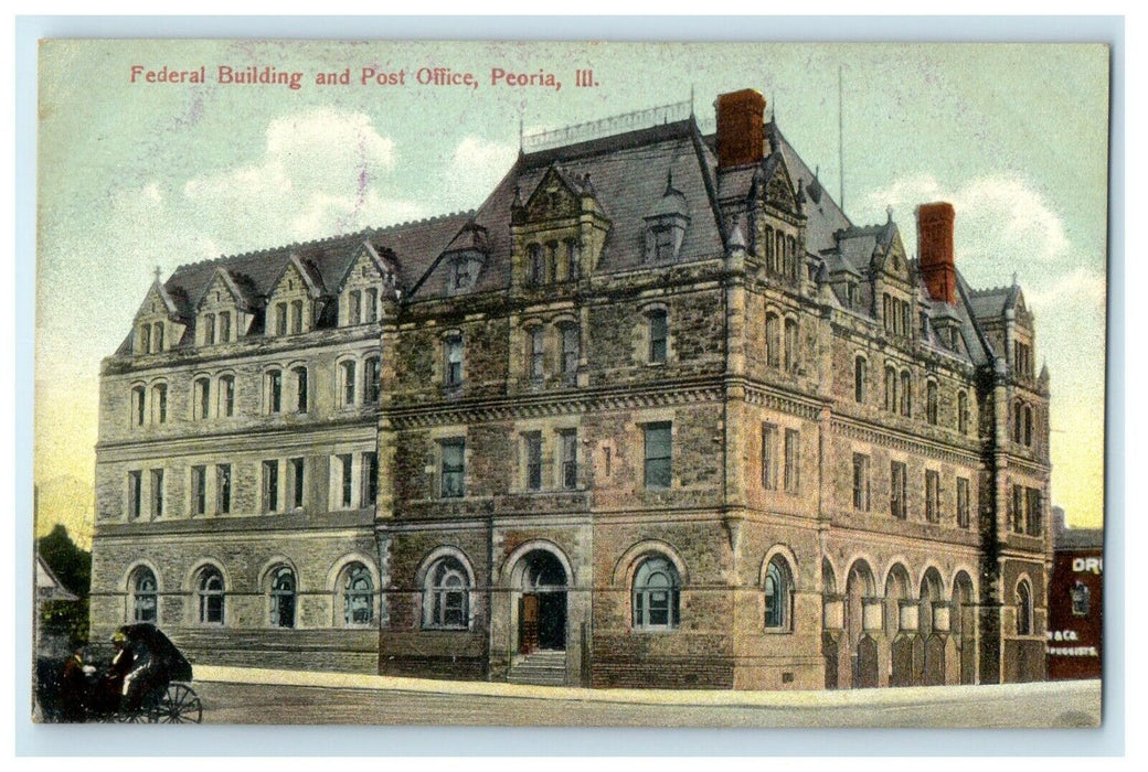 Peoria Illinois IL, Federal Building And Post Office Unposted Antique Postcard