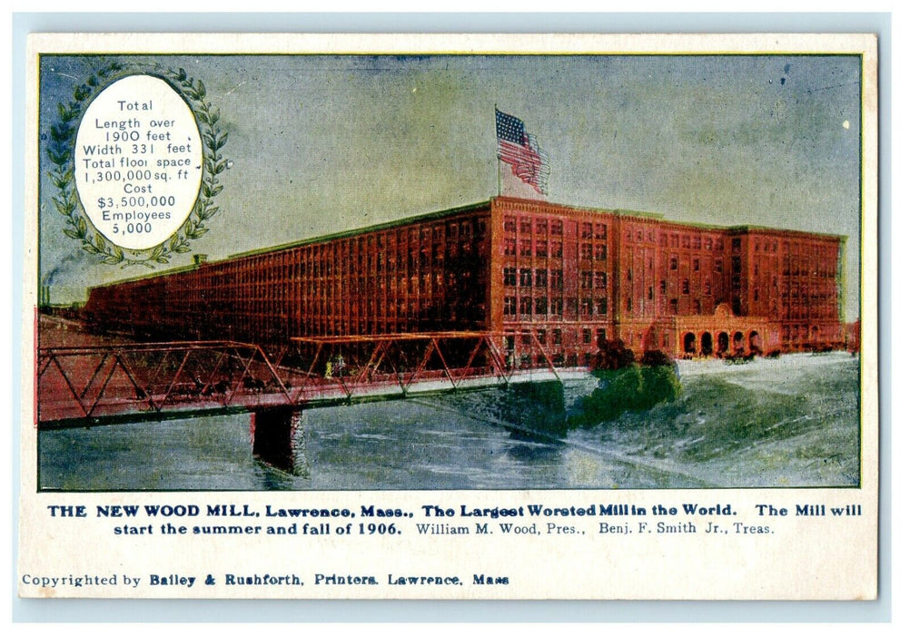 c1905 Flag Standing in The New Wood Mill, Lawrence, Massachusetts MA Postcard