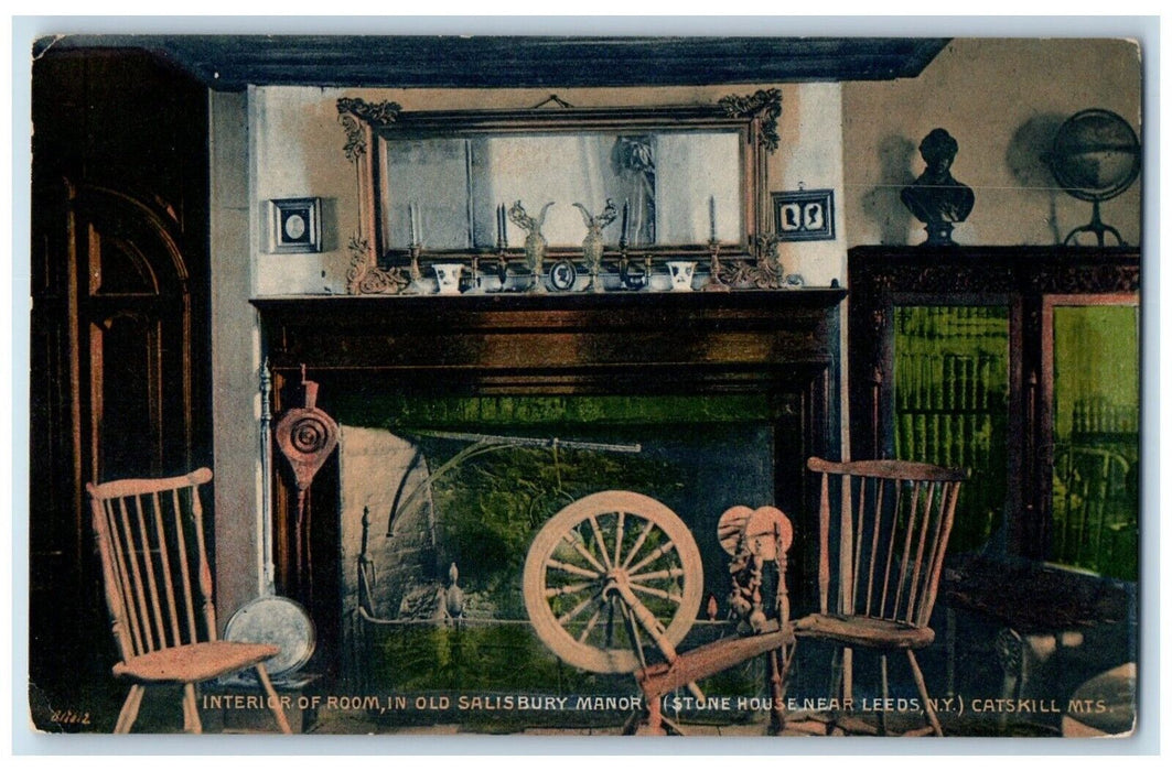 Interior Room In Old Salisbury Manor Stone House Leeds NY, Catskil Mts. Postcard