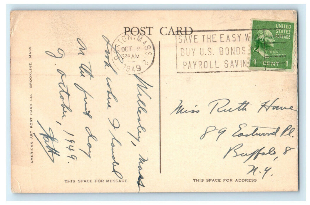 1949 Pendleton Hall Wellesley College Wellesley Massachusetts MA Cancel Postcard
