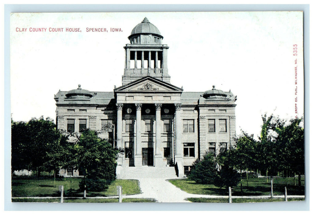 c1910s Clay County Court House, Spencer, Iowa IA Antique Unposted Postcard