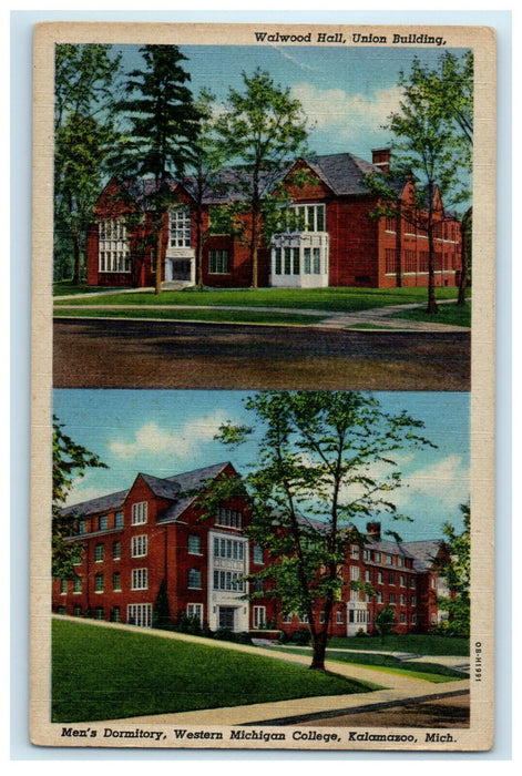 1947 Walwood Hall, Union Building, Western Michigan College MI Posted Postcard