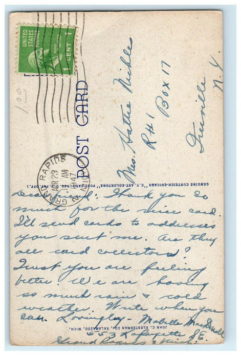 1947 Walwood Hall, Union Building, Western Michigan College MI Posted Postcard