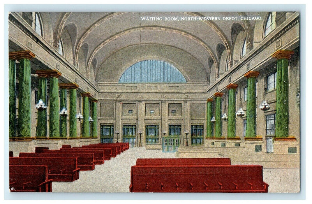 c1940's Waiting Room Interior North Western Depot Chicago Illinois IL Postcard