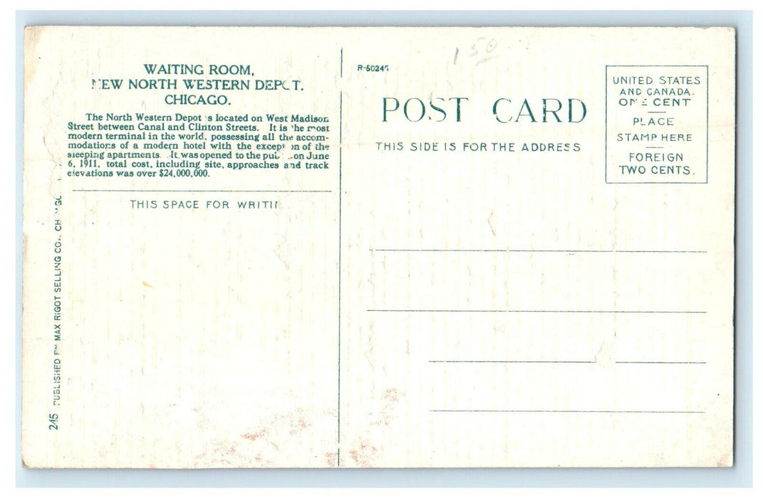 c1940's Waiting Room Interior North Western Depot Chicago Illinois IL Postcard