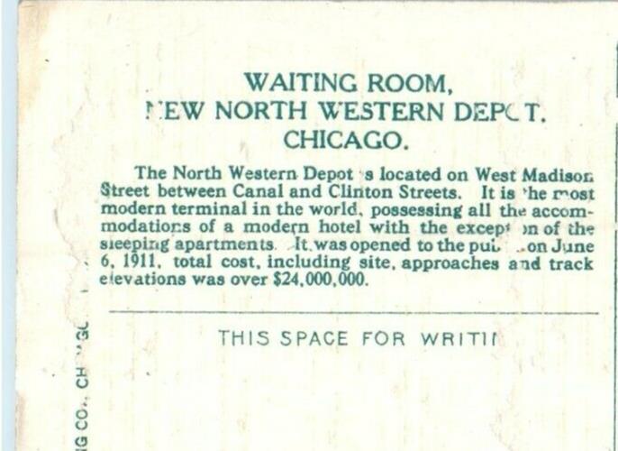 c1940's Waiting Room Interior North Western Depot Chicago Illinois IL Postcard