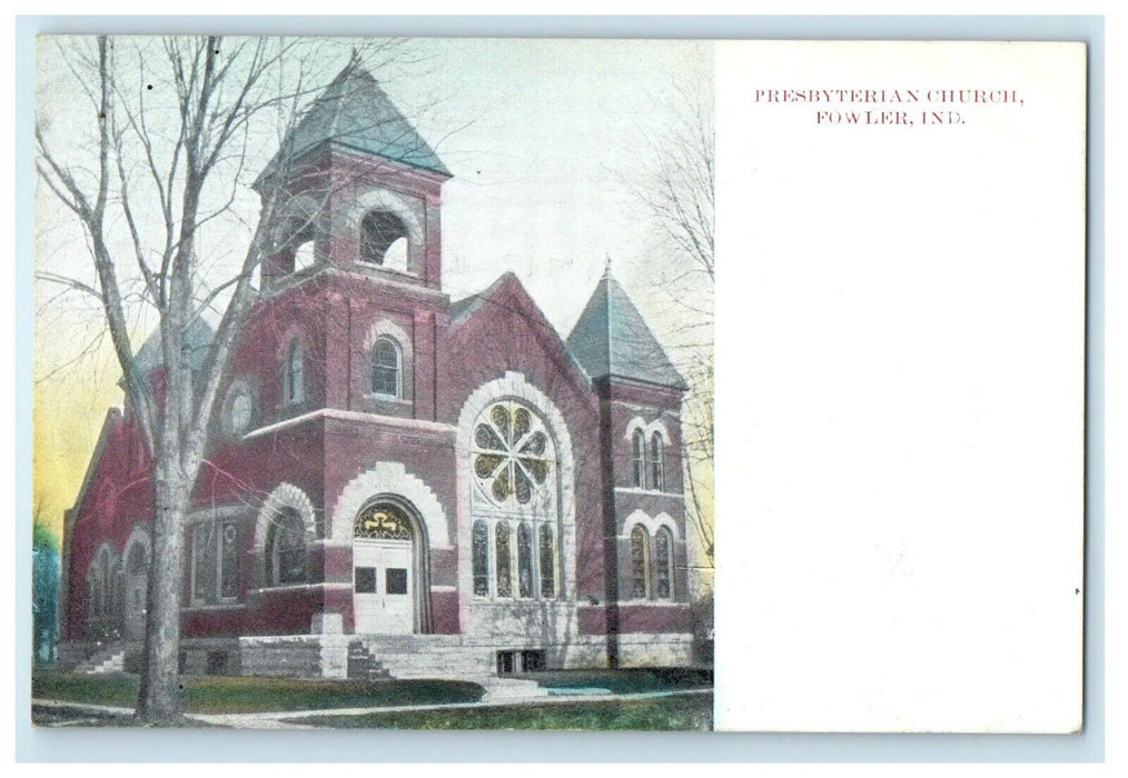 c1910's View Of Presbyterian Church Fowler Indiana IN Antique Postcard