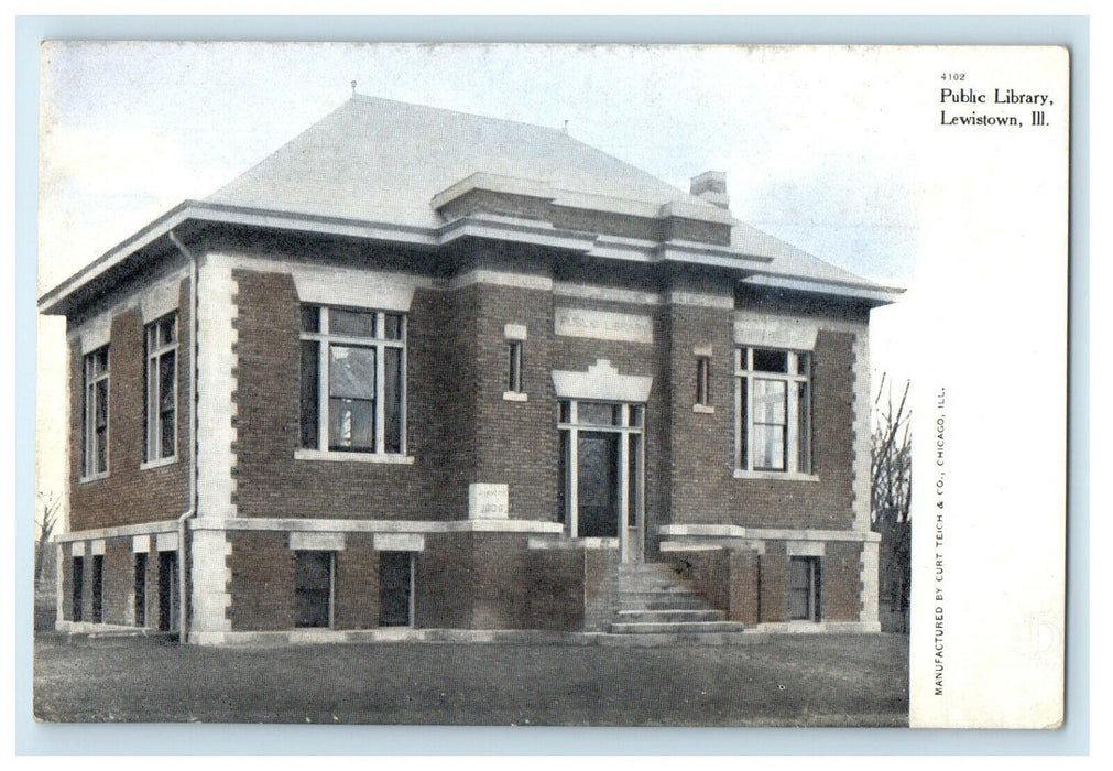 c1910 Public Library Lewiston Illinois IL Antique Unposted Postcard