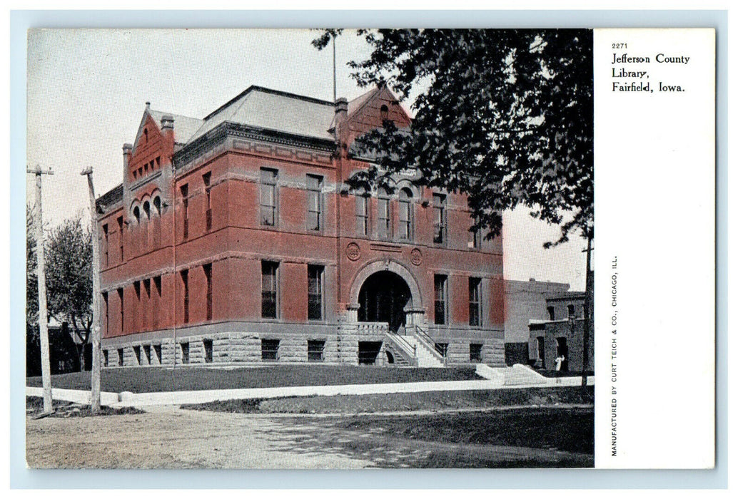 c1905 Jefferson County Library, Fairfield Iowa IA Unposted Postcard