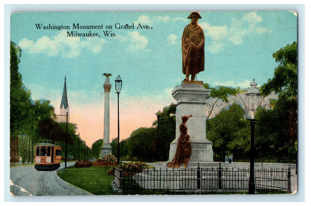 c1910 Washington Monument on Grand Avenue Milwaukee Wisconsin WI Postcard