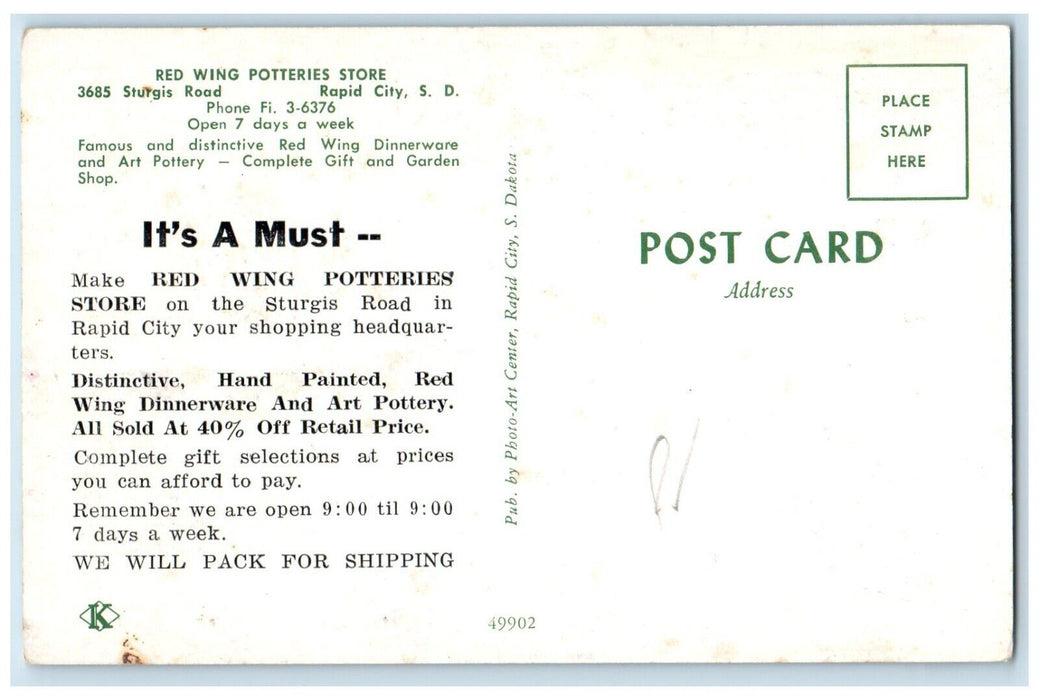 Red Wing Potteries Factory Store Sturgis Road Rapid City SD Advertising Postcard