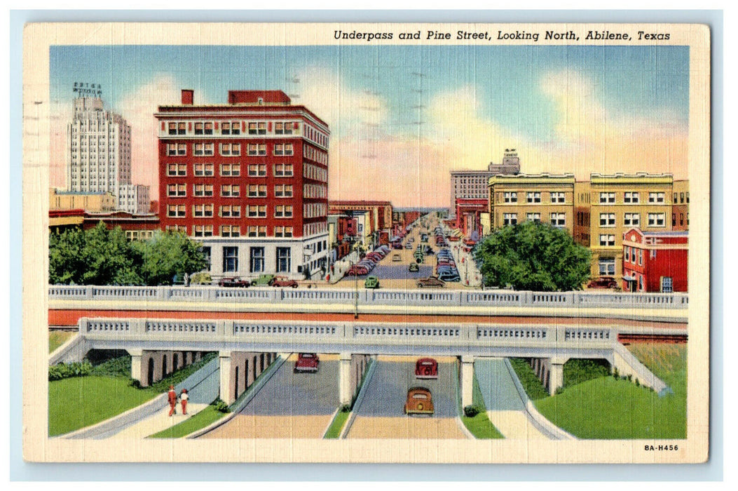 1942 Underpass and Pine Street, Looking North, Abilene Texas TX Postcard