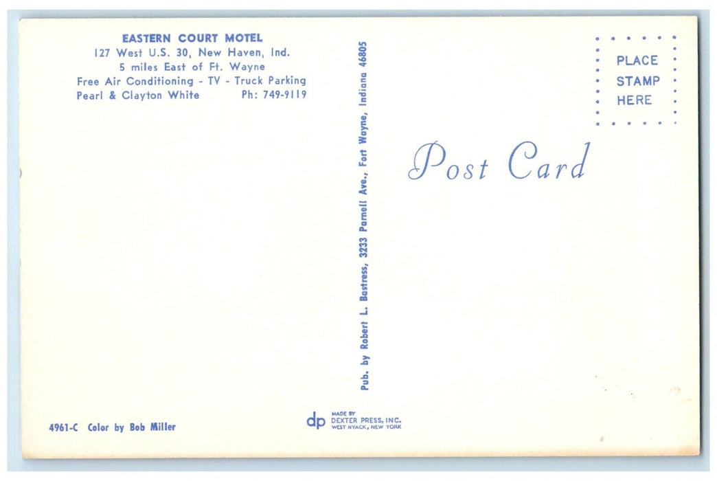 c1950's Eastern Court Motel Cars New Haven Indiana IN Unposted Vintage Postcard
