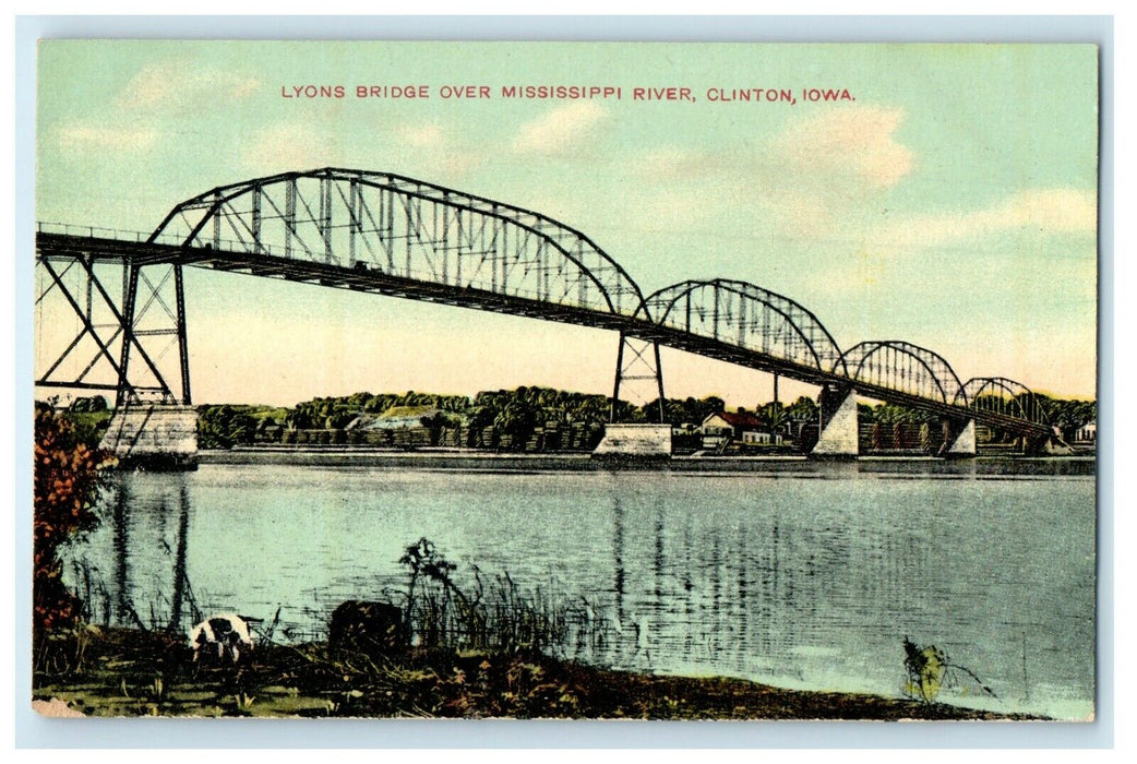 c1910's Lyon's Bridge Over Mississippi River Clinton Iowa IA Antique Postcard