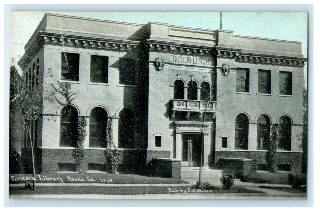 c1910's Boone Iowa IA, Ericson Library J.W Oliver Photo Antique Postcard