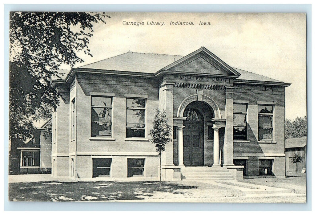 c1910's Carnegie Library Building Scene Street Indianola Iowa IA  Postcard
