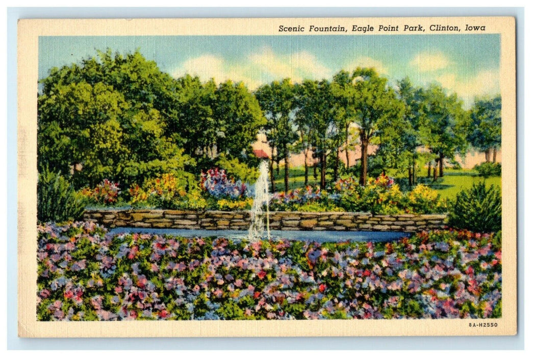 c1930's Scenic Fountain Eagle Point Park Clinton Iowa IA Vintage Postcard