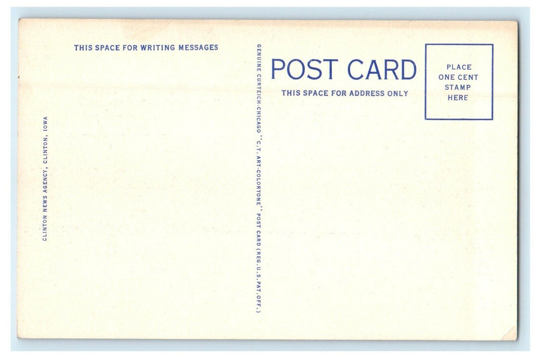 c1930's Scenic Fountain Eagle Point Park Clinton Iowa IA Vintage Postcard