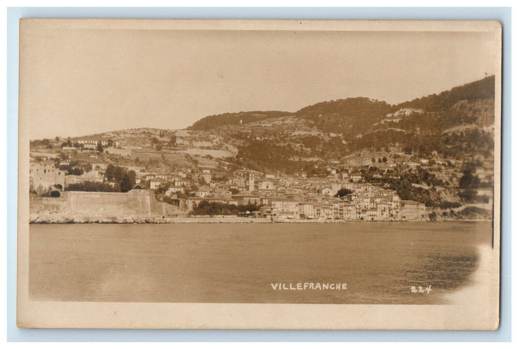 c1920's View Of Coastline VilleFranche France RPPC Photo Vintage Postcard