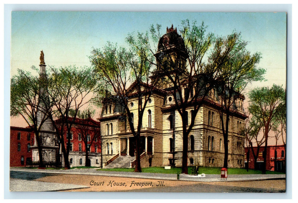 c1910s Court House, Freeport, Illinois IL Antique Unposted Postcard