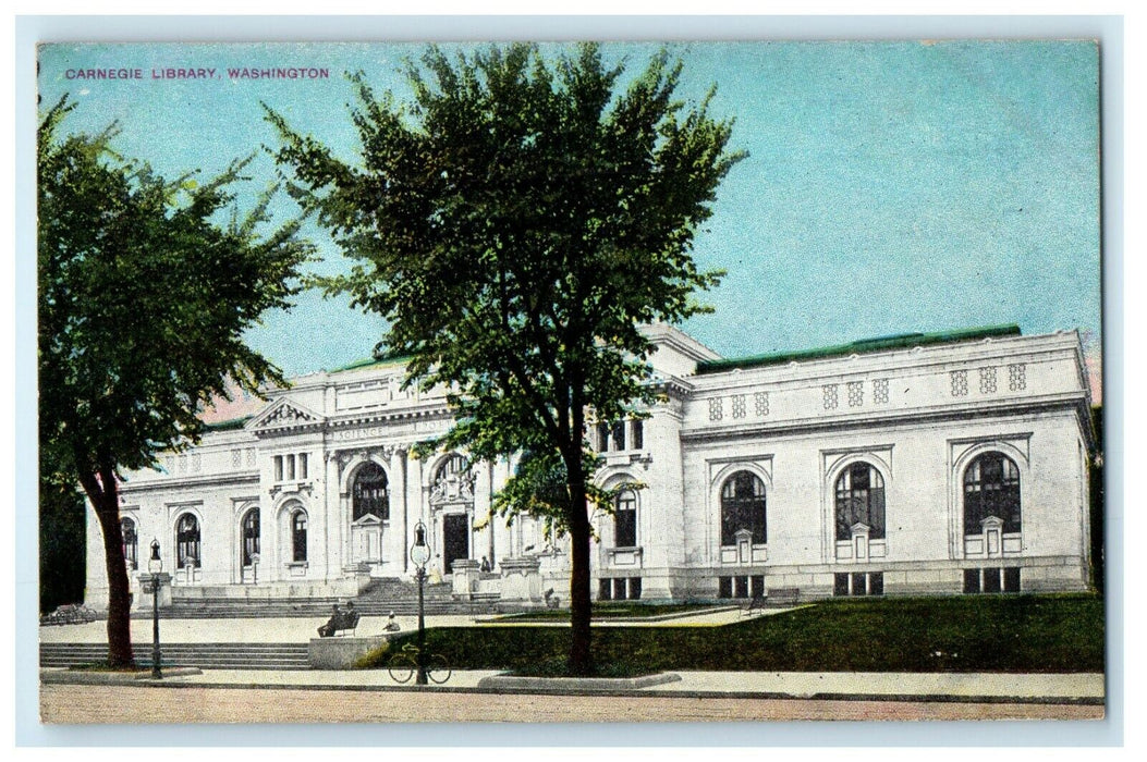 c1910's The Carnegie Library Building Street View Washington WA Antique Postcard