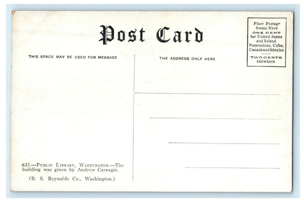 c1910's The Carnegie Library Building Street View Washington WA Antique Postcard