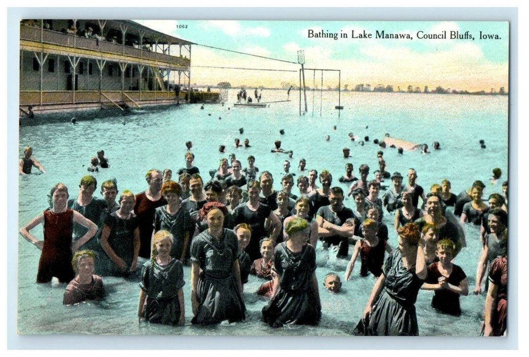 c1910's Bathing In Lake Manawa Council Bluffs Iowa IA Antique Postcard