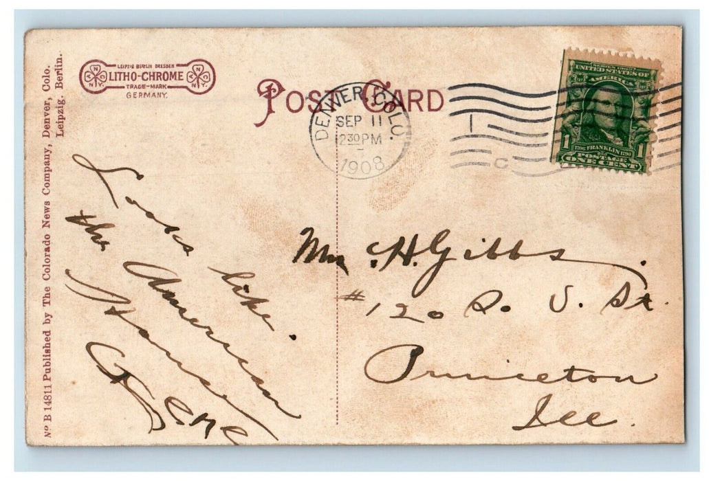 1908 Antler's Hotel Building Street View Colorado Springs CO Antique Postcard