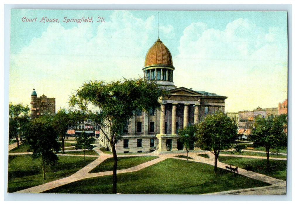 c1910s Court House, Springfield, Illinois IL Antique Unposted Postcard