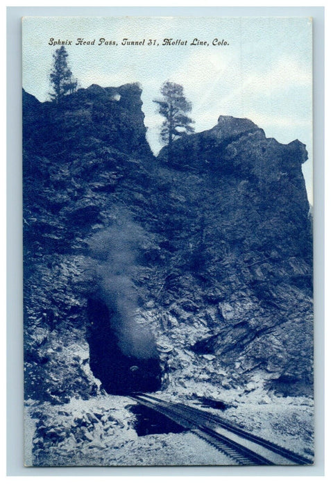 c1910 Sphnix Head Pass Tunnel 31 Railroad Train Moffat Line Colorado CO Postcard