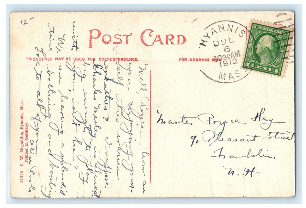 c1912 Carriage in Main Street, Hyannis Massachusetts MA Antique Postcard