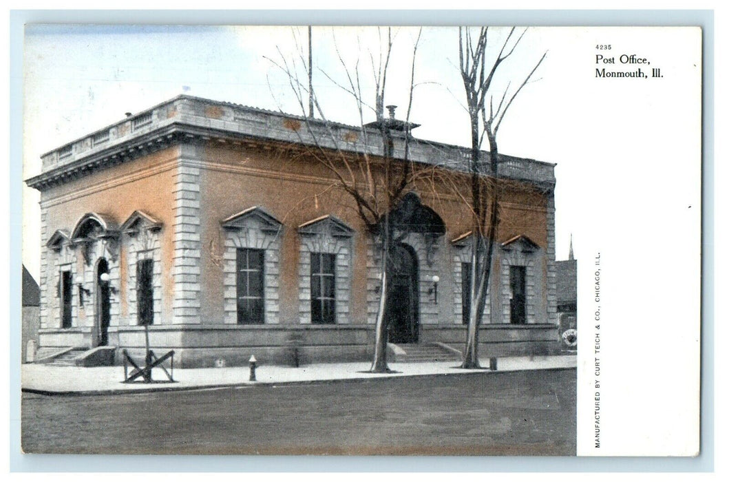 c1905 Post Office Scene Street Monmouth Illinois IL Unposted Antique Postcard