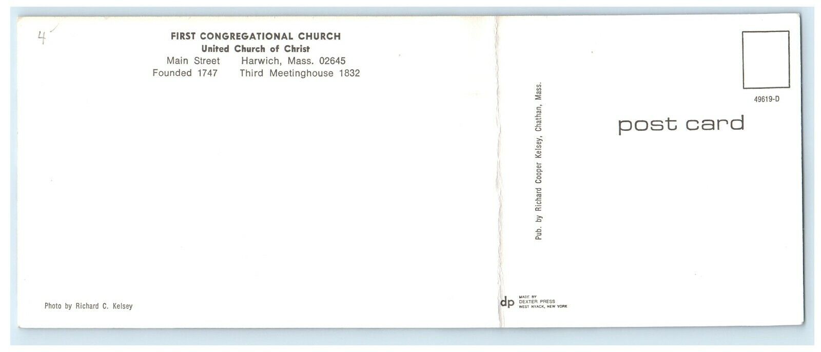 c1950 First Congregational Church, Harwich Massachusetts MA Postcard