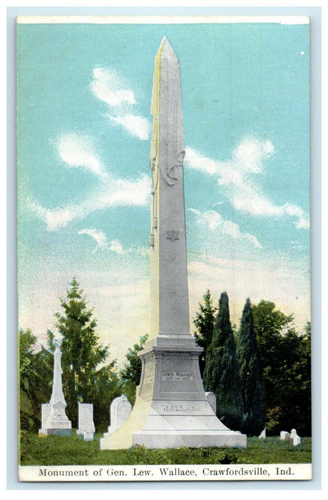 c1910's Monument Of Gen. Lew Wallace Crawfordsville Indiana IN Antique Postcard