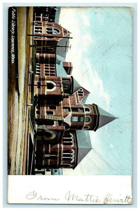 c1906 Public Library Entrance, Lawrence, Massachusetts MA Antique Postcard