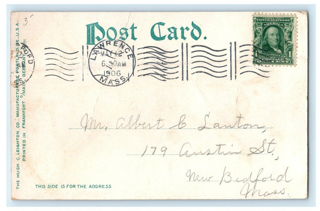 c1906 Public Library Entrance, Lawrence, Massachusetts MA Antique Postcard