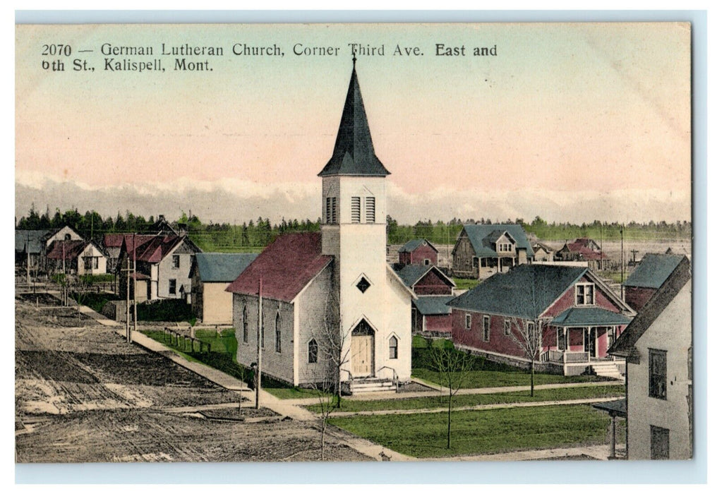 German Lutheran Church Kalispell Montana MT Handcolored Antique Postcard