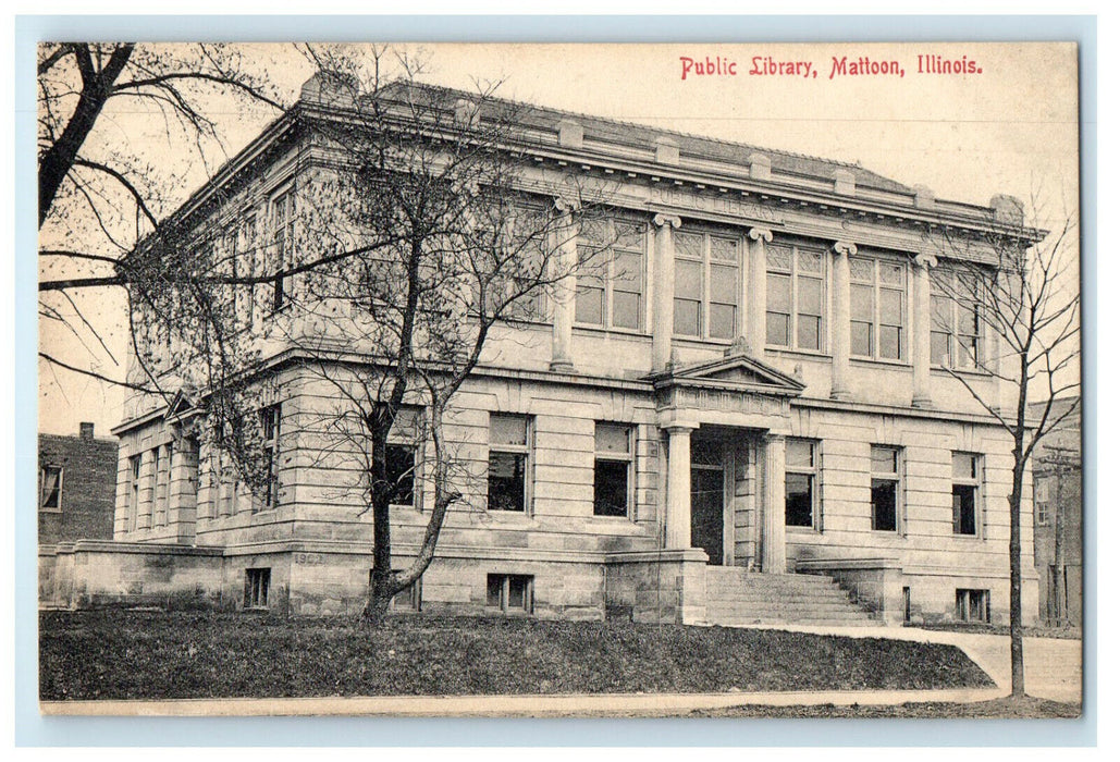 c1910 Public Library Mattoon Illinois IL Antique Unposted Postcard