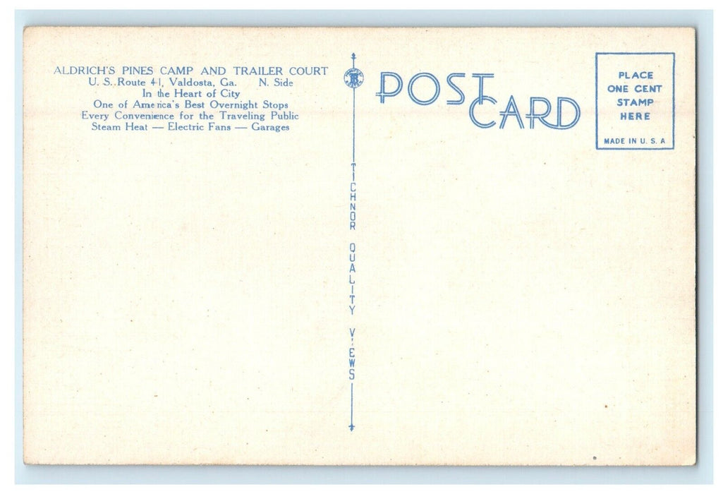 Aerial View Aldrich's Pines Camp And Trailer Court Valdosta Georgia GA Postcard