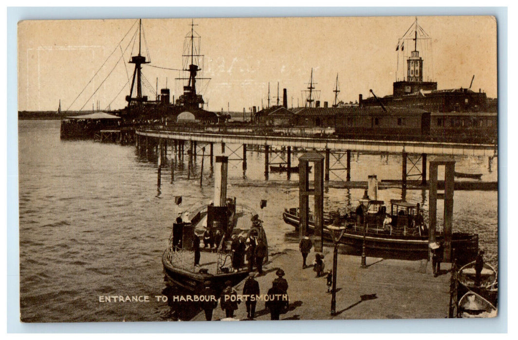 c1940s Entrance to Harbour Portsmouth England United Kingdom Antique Postcard