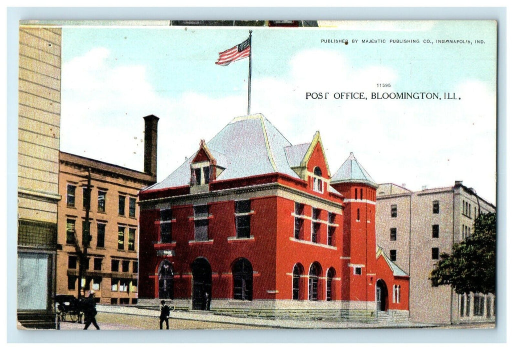 c1910's Post Office Street View Bloomington Illinois IL Antique Postcard