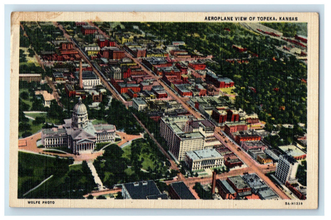 1948 Aeroplane View of Topeka Kansas KS Posted Cancel Vintage Postcard