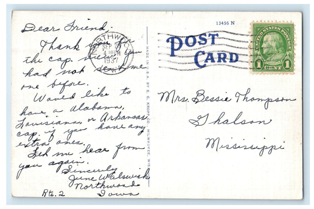 1937 Court House Building, Mason City, Iowa IA Vintage Posted Postcard