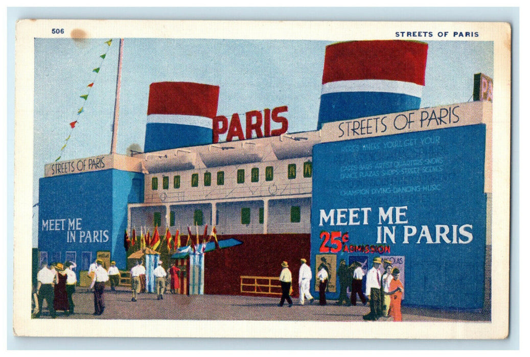 1933 Streets of Paris Ferry Boat Chicago World Fair Illinois IL Postcard