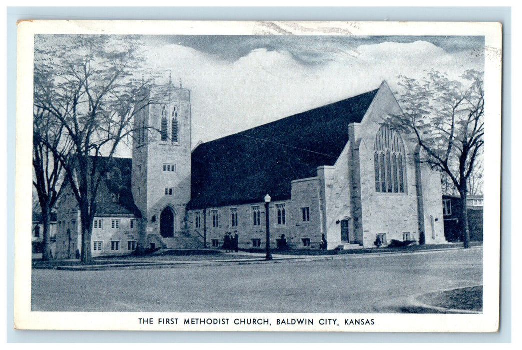 1940 The First Methodist church Baldwin City Kansas KS Posted Postcard