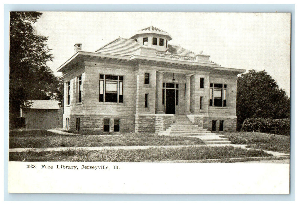 c1910s Free Library, Jerseyville Illinois IL Unposted Antique Postcard