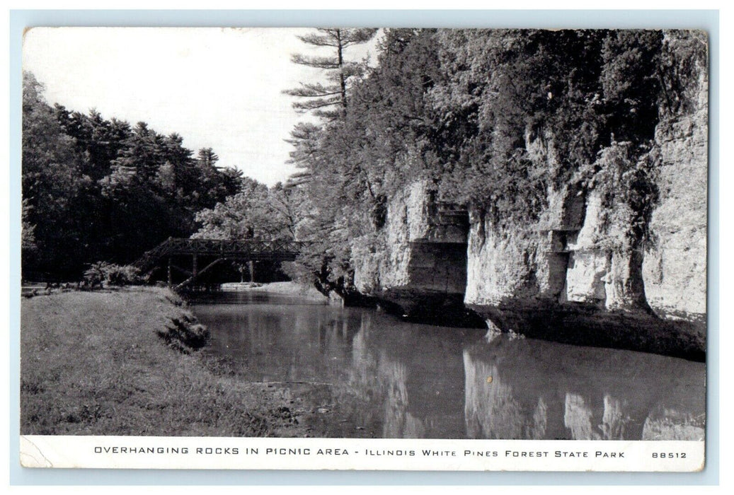 c1940's Overhanging Rocks Picnic Area Illinois White Pines Forest Park Postcard