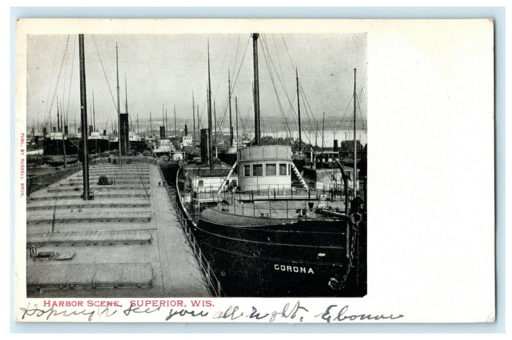 1905 Harbor Scene Superior Wisconsin WI Station A Boat Posted Antique Postcard